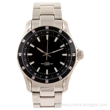 Quality Stainless Steel Watch with Black Dial, Men Watch